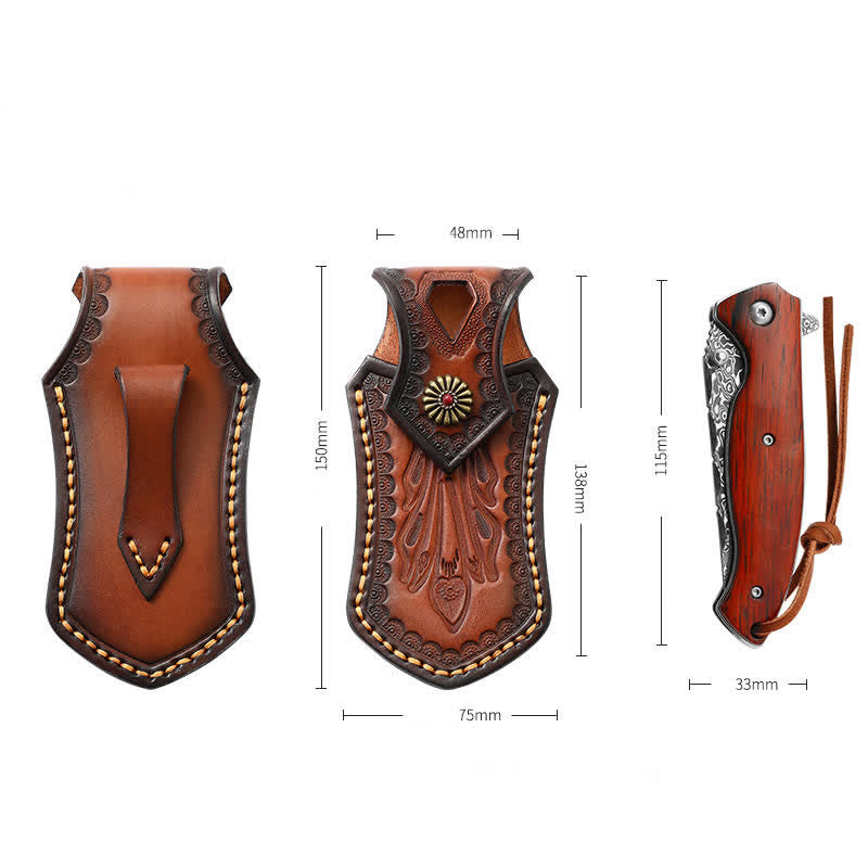 Retro Flip Cover Outdoor Activities Folding Knife Sheath Leather Belt Bag - image 9