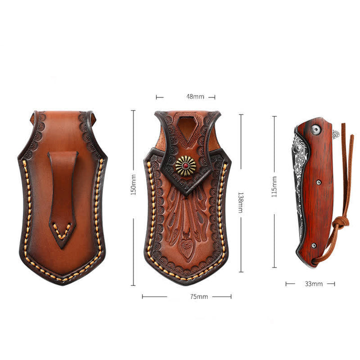 Retro Flip Cover Outdoor Activities Folding Knife Sheath Leather Belt Bag - image 9