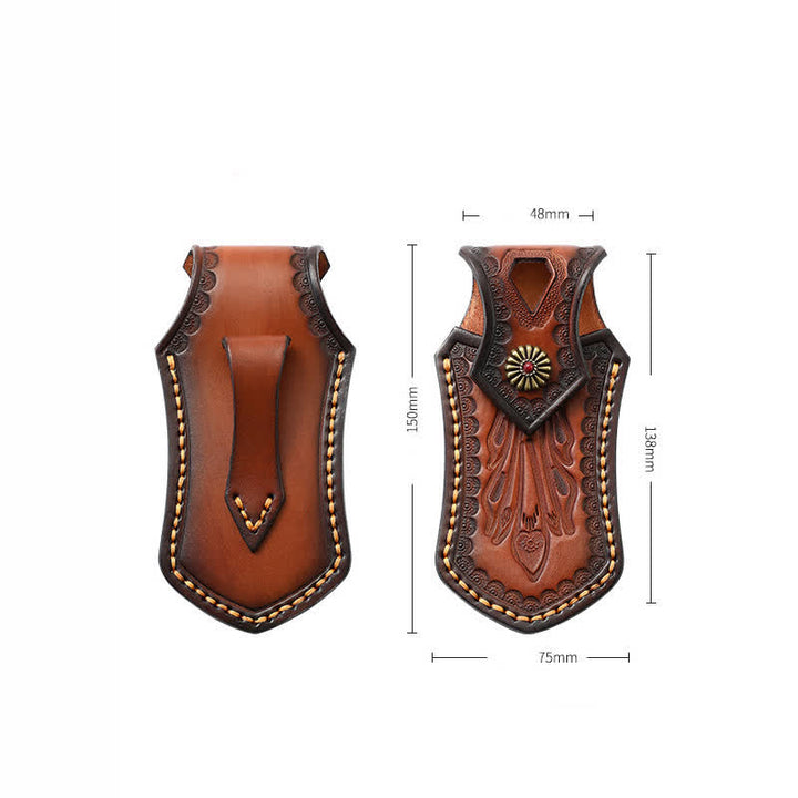 Retro Flip Cover Outdoor Activities Folding Knife Sheath Leather Belt Bag - Brown - image 2