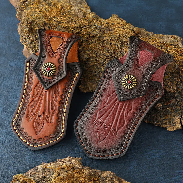 Retro Flip Cover Outdoor Activities Folding Knife Sheath Leather Belt Bag - image 1