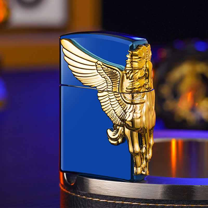 Three Sides 3D Relief Pegasus Refillable Butane Lighter - Blue - image 5