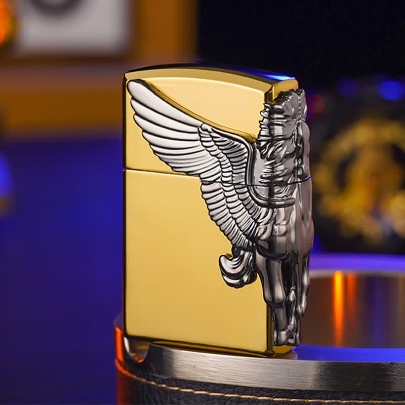 Three Sides 3D Relief Pegasus Refillable Butane Lighter - Gold - image 12