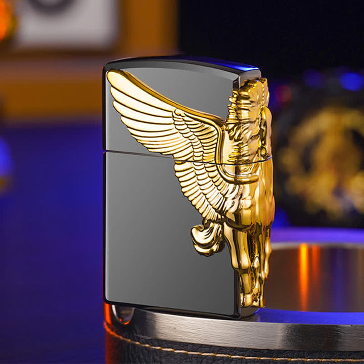 Three Sides 3D Relief Pegasus Refillable Butane Lighter - Black - image 7