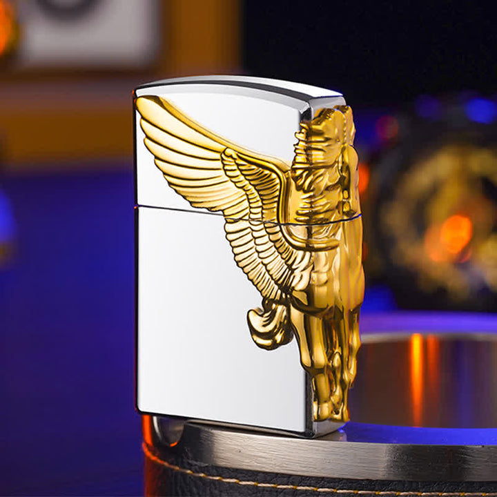 Three Sides 3D Relief Pegasus Refillable Butane Lighter - Silver - image 11