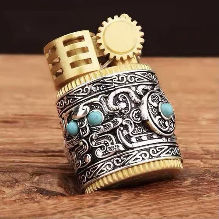 Creative Round Small Fat Refillable Kerosene Lighter - Silver & Gold - image 0