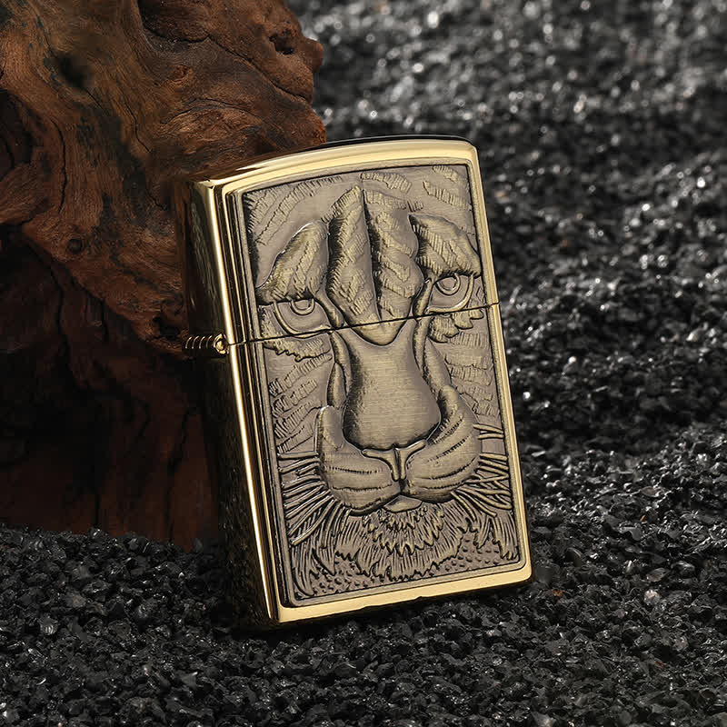 Domineering Tiger Relief Design Refillable Kerosene Lighter - Antique Gold - image 0