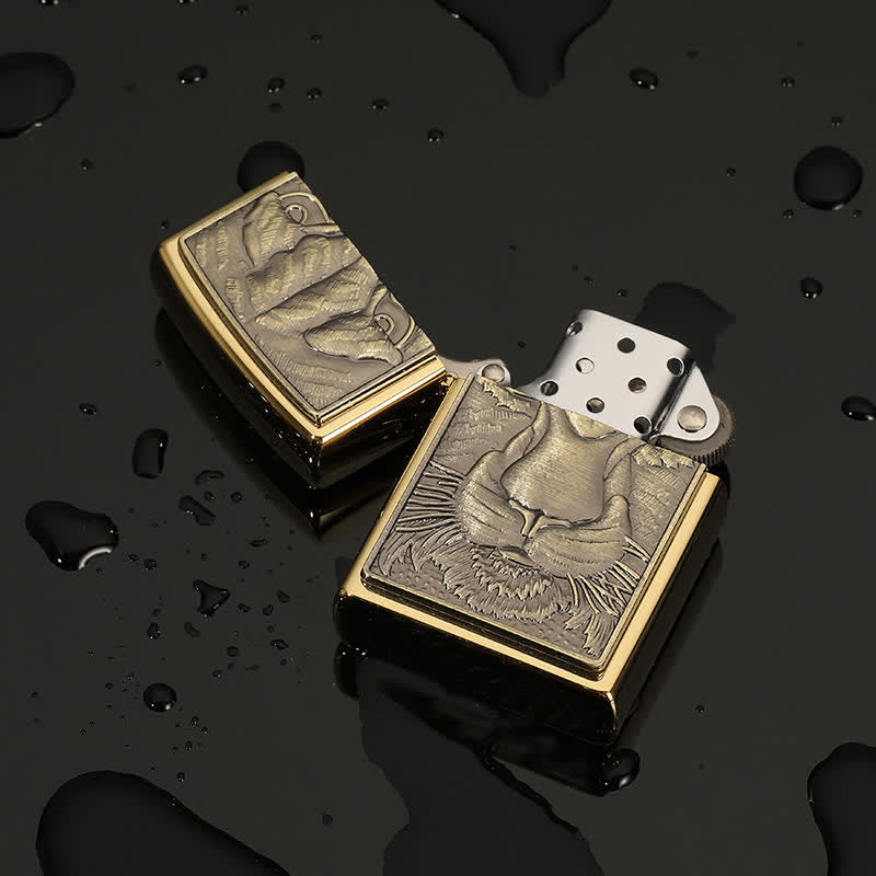 Domineering Tiger Relief Design Refillable Kerosene Lighter - image 1