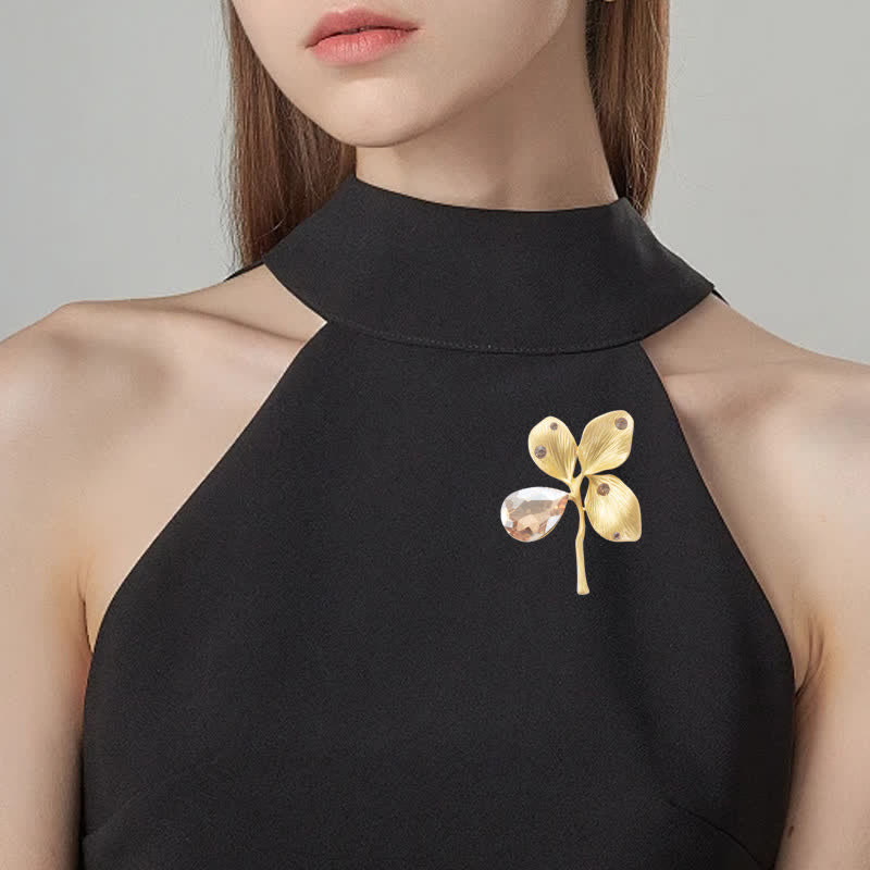 Women's Autumn Gold Maple Leaf Crystal Brooch - image 1
