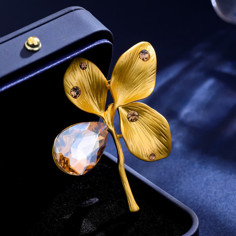 Women's Autumn Gold Maple Leaf Crystal Brooch - Champagne - image 0