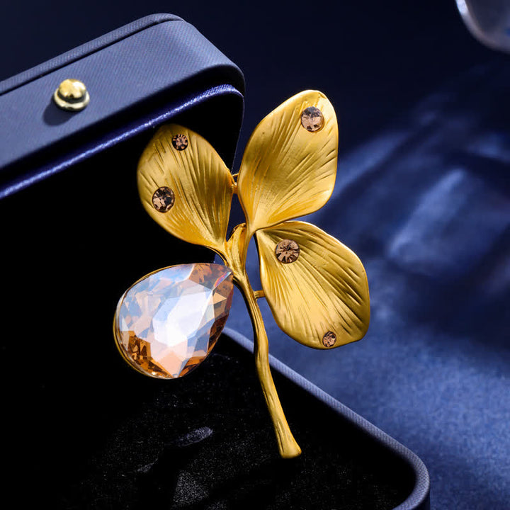 Women's Autumn Gold Maple Leaf Crystal Brooch - Champagne - image 0