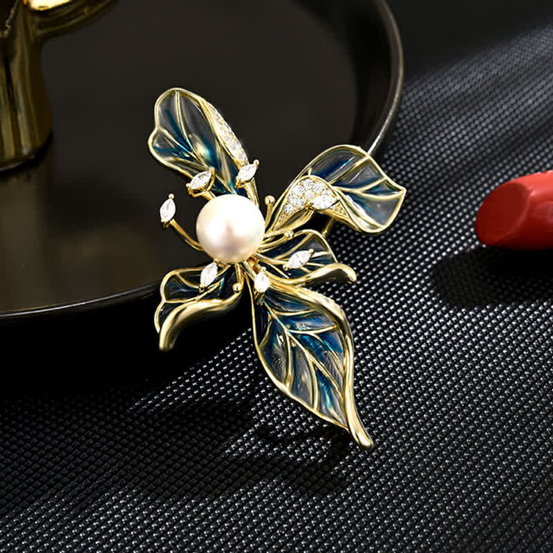 Women's Luxury Blue Iris Pearl Decoration Brooch - Blue - image 0