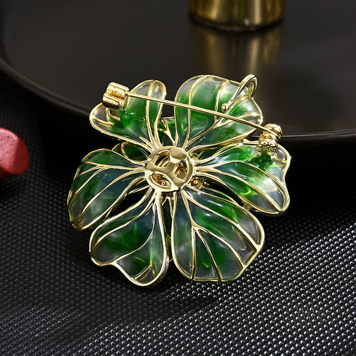 Women's Green Peony Gold Plated Enamel Brooch - image 3