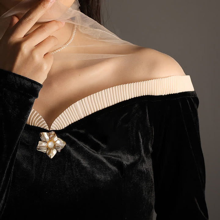 Women's Baroque Pearl Asymmetric Flower Brooch - image 1