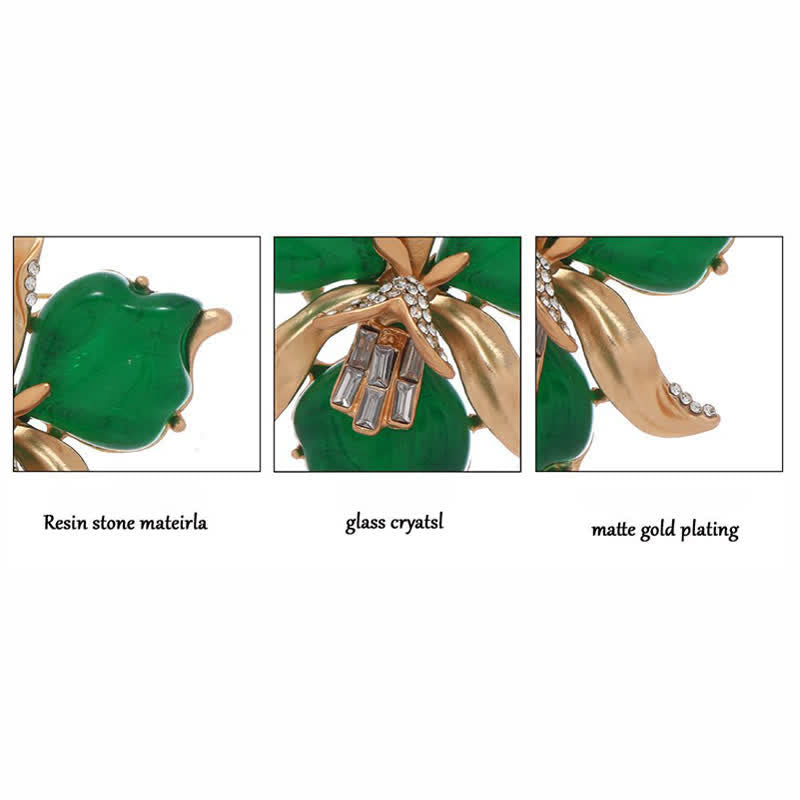 Women's Metallic Brass Orchid Resin Petal Flower Brooch - image 6