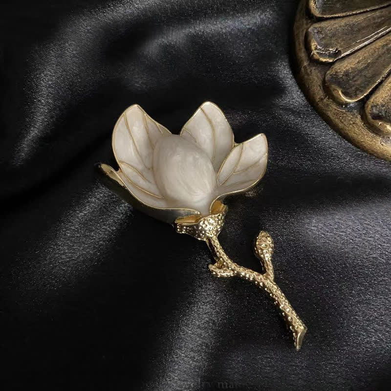 Women's Exaggerated Court Style White Magnolia Brooch - White - image 0