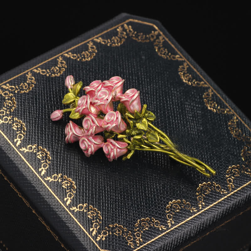 Women's Cute Pink & Green Rose Bouquet Brooch - image 2