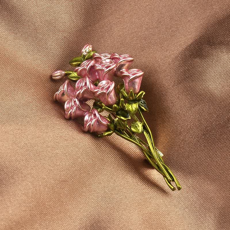 Women's Cute Pink & Green Rose Bouquet Brooch - Pink & Green - image 0