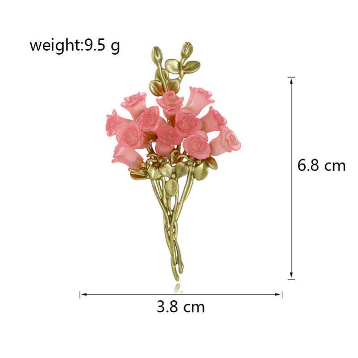 Women's Romantic Pink & Green Rose Bouquet Brooch - image 3