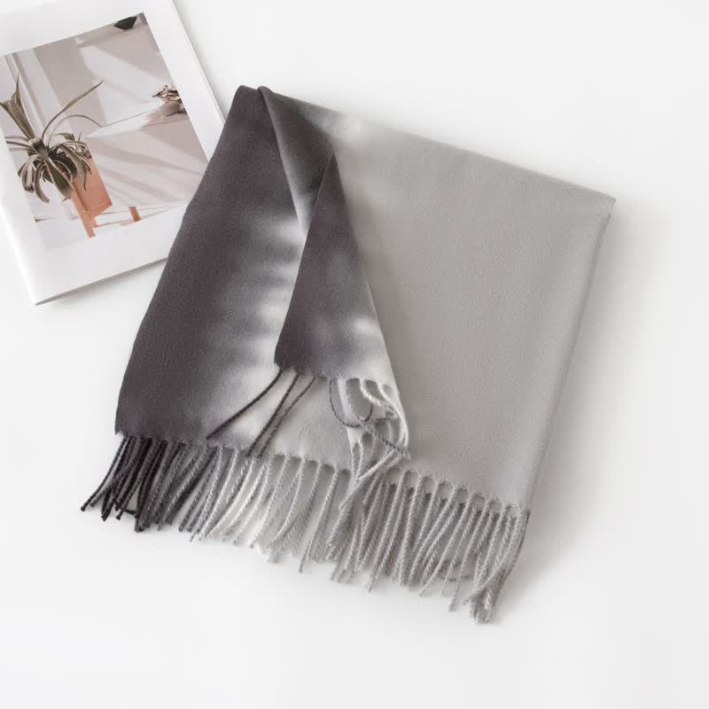 Unisex Gradient Color Fringe Faux Cashmere Scarf - Gray - image 9