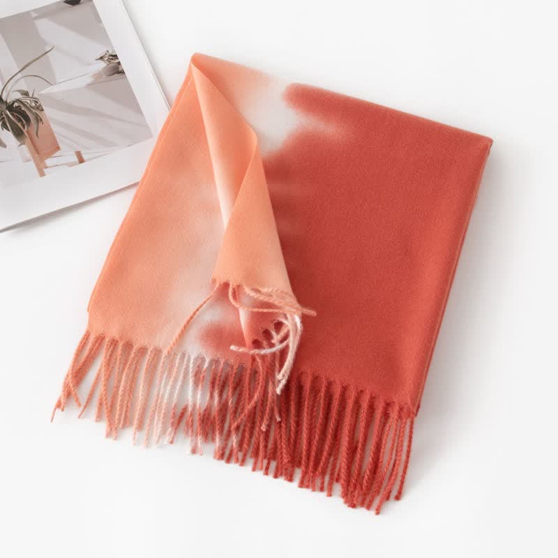 Unisex Gradient Color Fringe Faux Cashmere Scarf - Orange - image 1