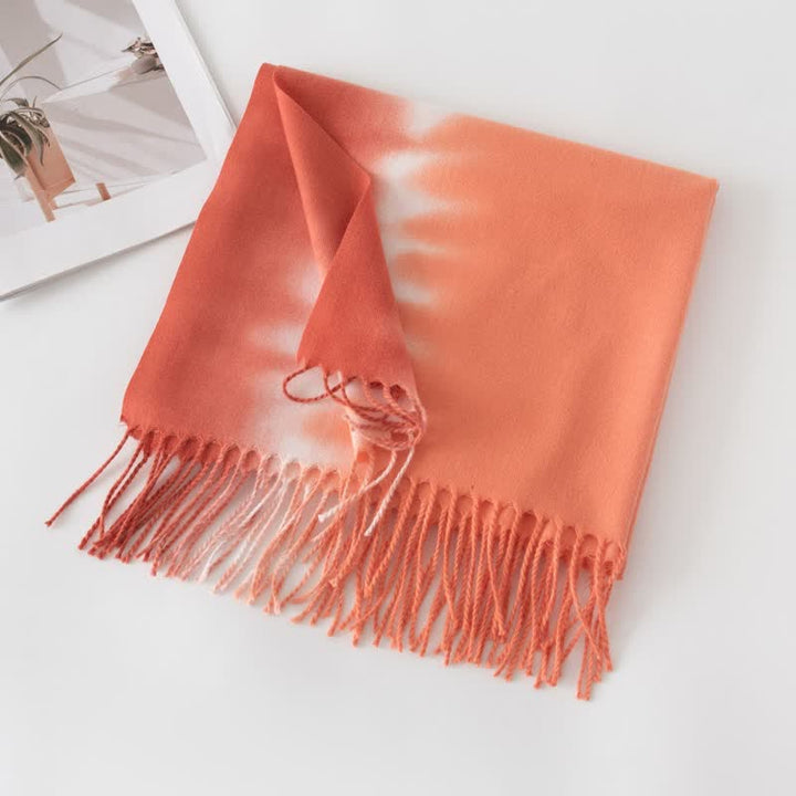 Unisex Gradient Color Fringe Faux Cashmere Scarf - Light Orange - image 15