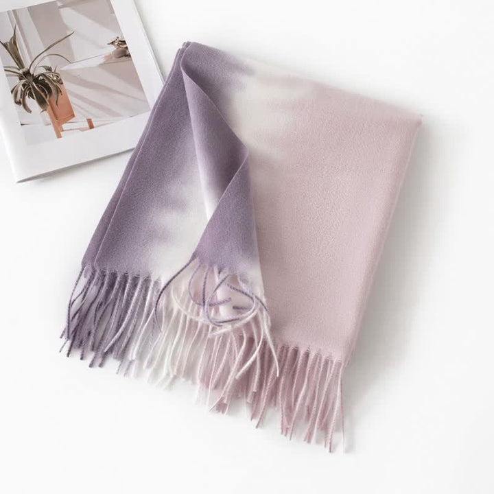 Unisex Gradient Color Fringe Faux Cashmere Scarf - Violet - image 7