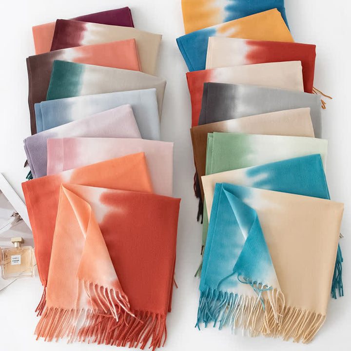 Unisex Gradient Color Fringe Faux Cashmere Scarf - image 5