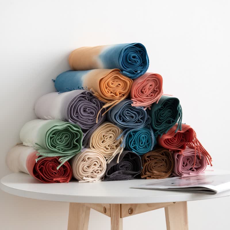 Unisex Gradient Color Fringe Faux Cashmere Scarf - image 3