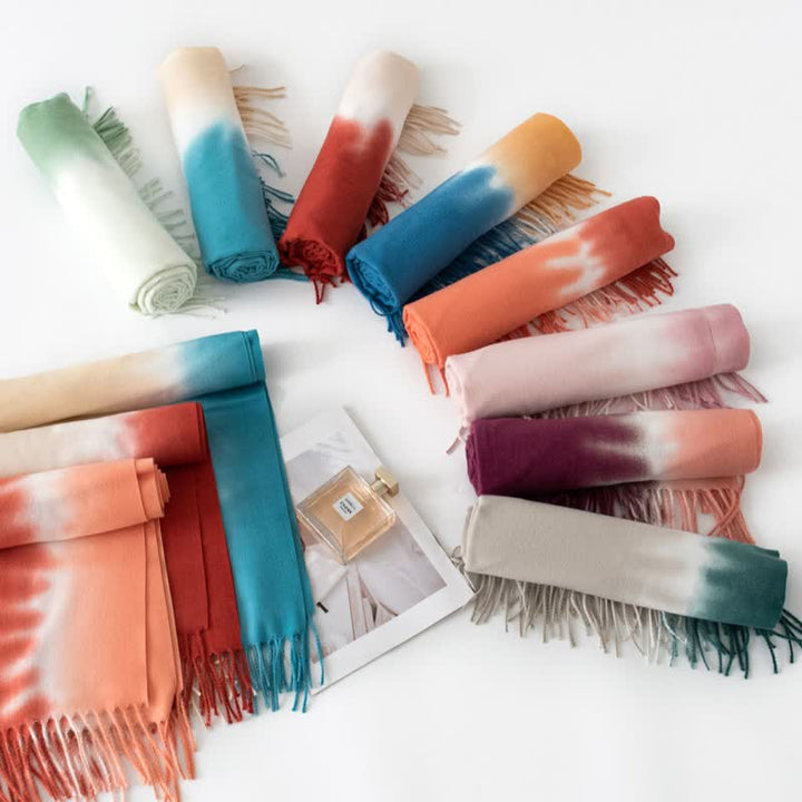 Unisex Gradient Color Fringe Faux Cashmere Scarf - image 4