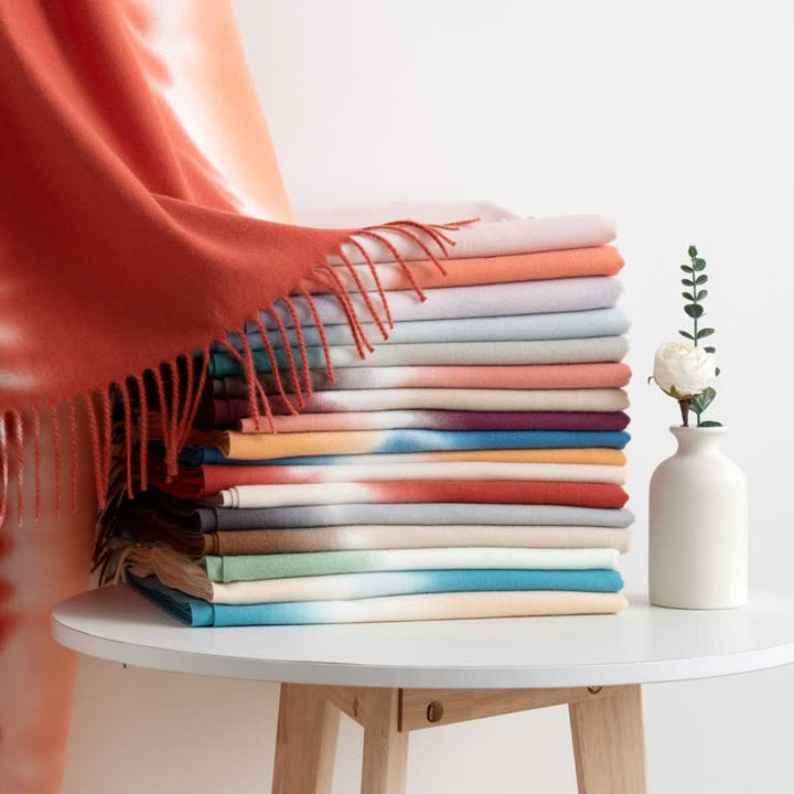 Unisex Gradient Color Fringe Faux Cashmere Scarf - image 2