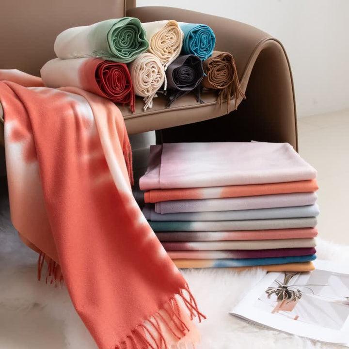Unisex Gradient Color Fringe Faux Cashmere Scarf - image 0