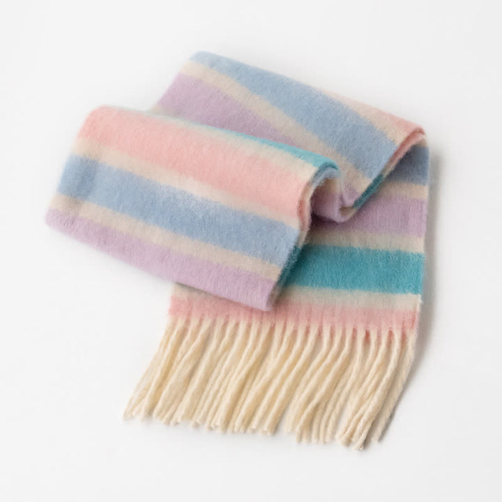Unisex Rainbow Contrast Color Tassels Mohair Scarf - Style #2 - image 7