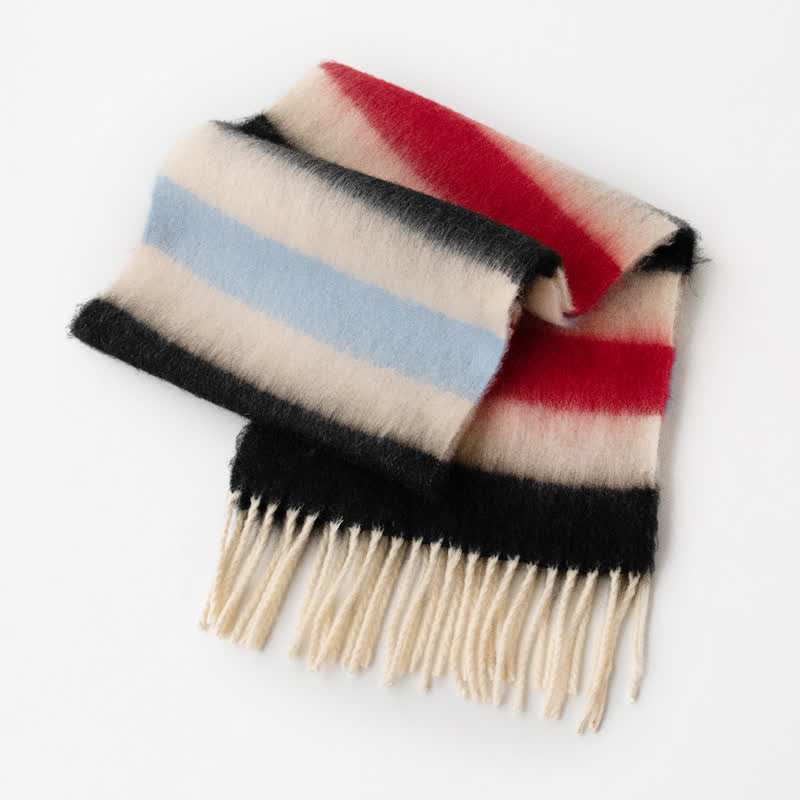 Unisex Rainbow Contrast Color Tassels Mohair Scarf - Style #7 - image 15