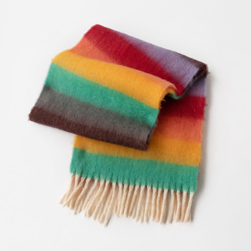 Unisex Rainbow Contrast Color Tassels Mohair Scarf - Style #8 - image 16