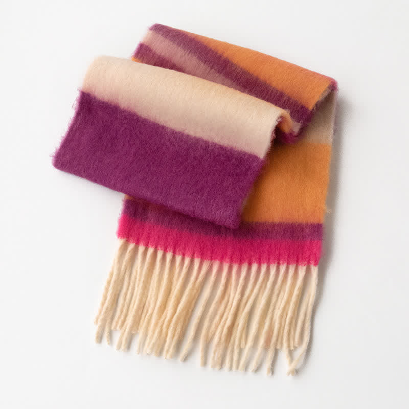 Unisex Rainbow Contrast Color Tassels Mohair Scarf - Style #13 - image 21