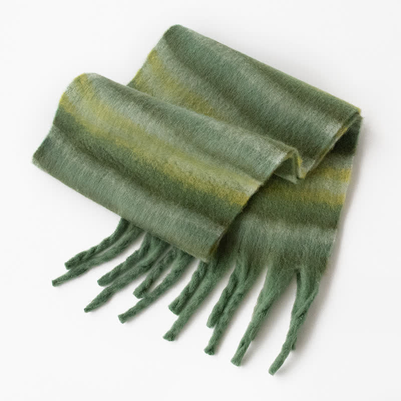 Unisex Rainbow Contrast Color Tassels Mohair Scarf - Style #1 - image 2