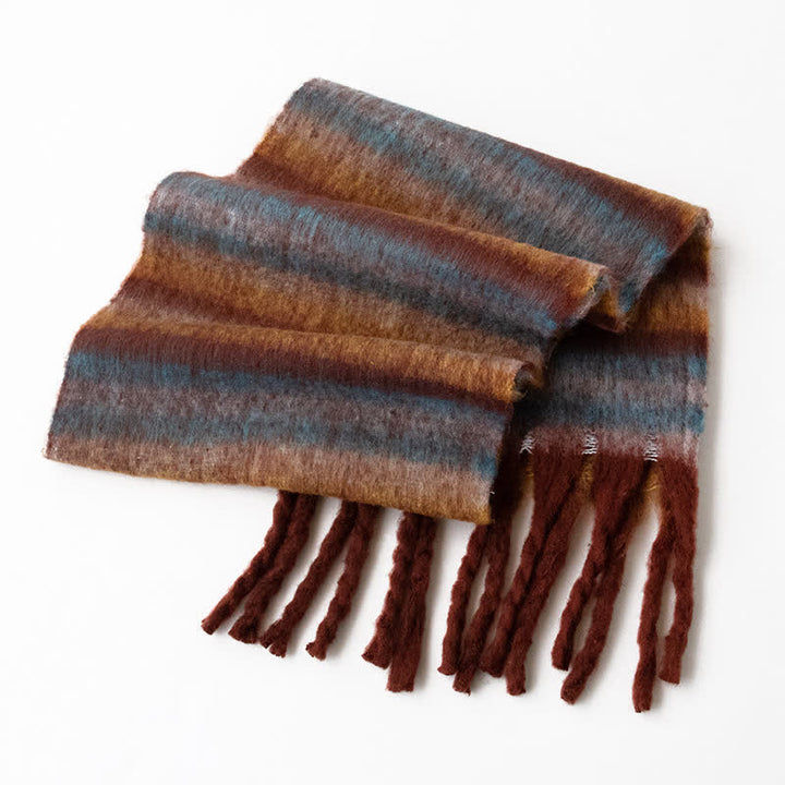 Unisex Rainbow Contrast Color Tassels Mohair Scarf - Style #6 - image 14