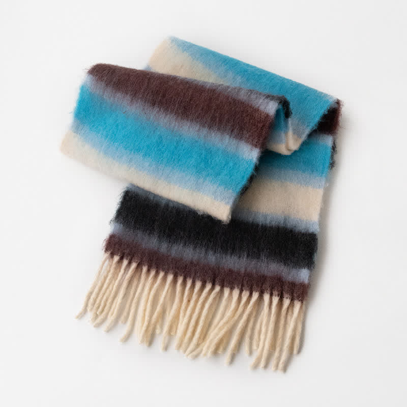 Unisex Rainbow Contrast Color Tassels Mohair Scarf - Style #10 - image 18