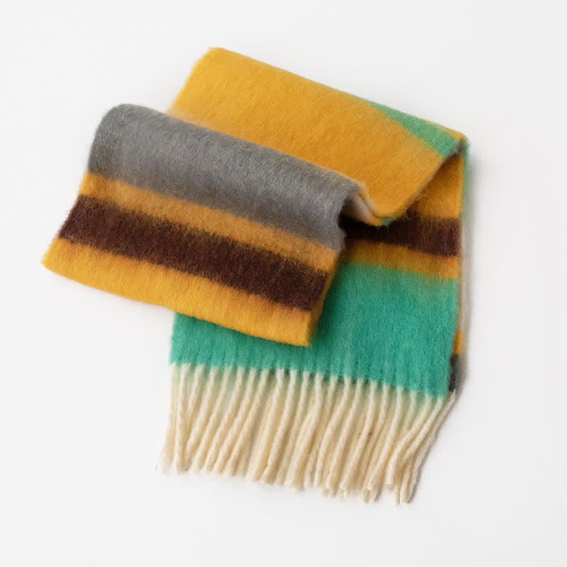 Unisex Rainbow Contrast Color Tassels Mohair Scarf