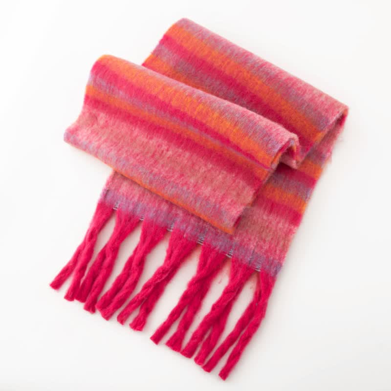 Unisex Rainbow Contrast Color Tassels Mohair Scarf - Style #3 - image 11