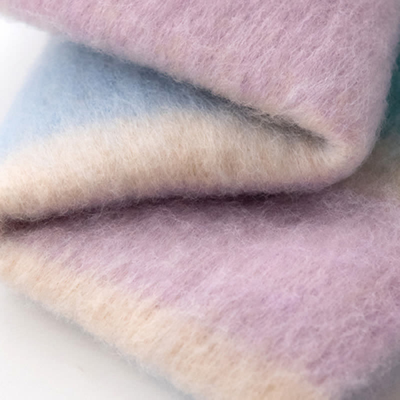 Unisex Rainbow Contrast Color Tassels Mohair Scarf - image 9