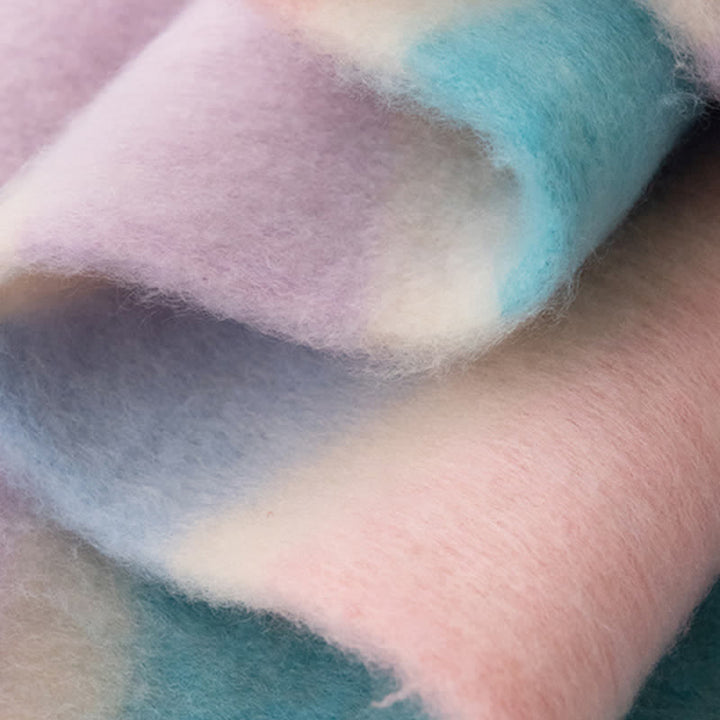 Unisex Rainbow Contrast Color Tassels Mohair Scarf - image 10