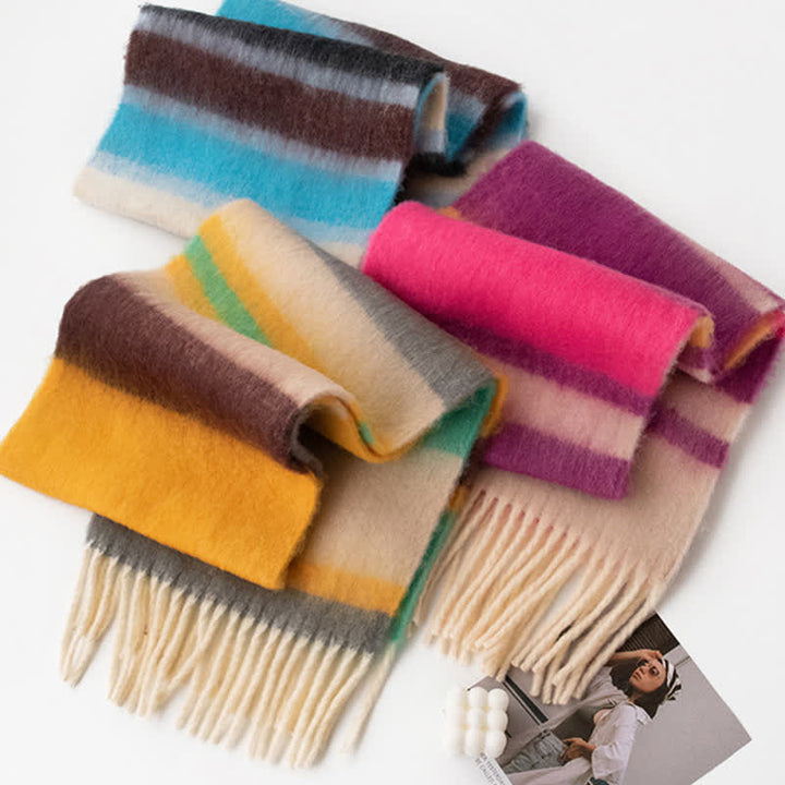 Unisex Rainbow Contrast Color Tassels Mohair Scarf - image 6