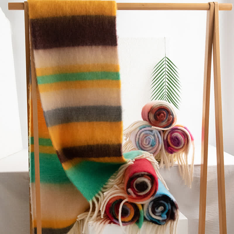 Unisex Rainbow Contrast Color Tassels Mohair Scarf - image 3