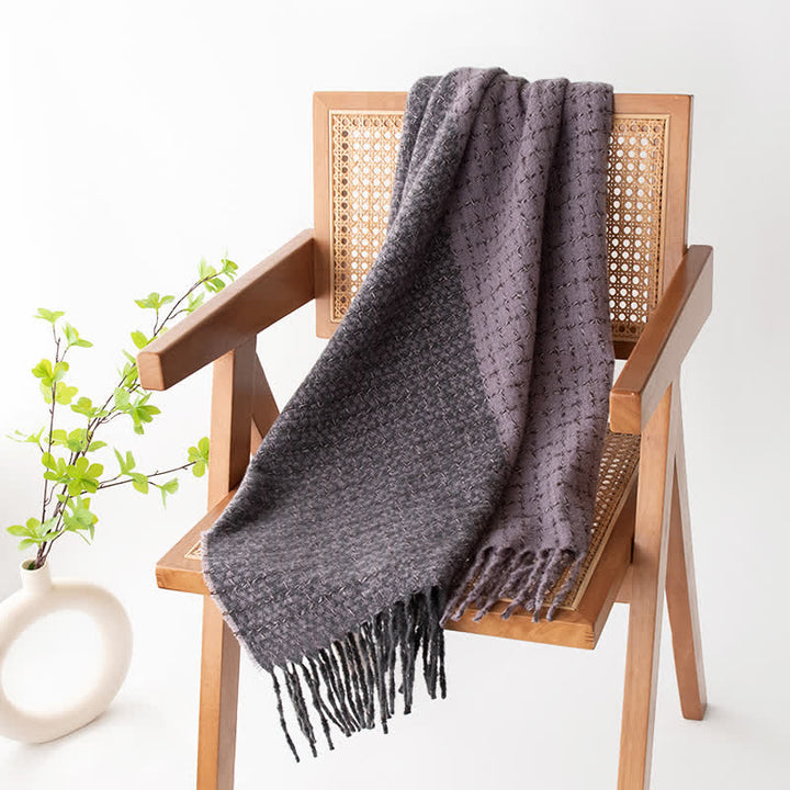 Unisex Plaid Colour Blocking Vintage Tassel Scarf - Purple - image 13