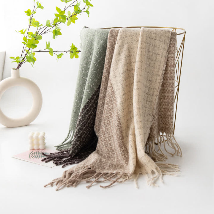 Unisex Plaid Colour Blocking Vintage Tassel Scarf - image 4