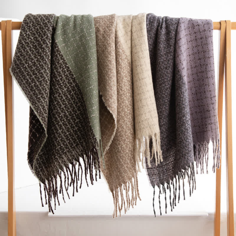 Unisex Plaid Colour Blocking Vintage Tassel Scarf - image 2