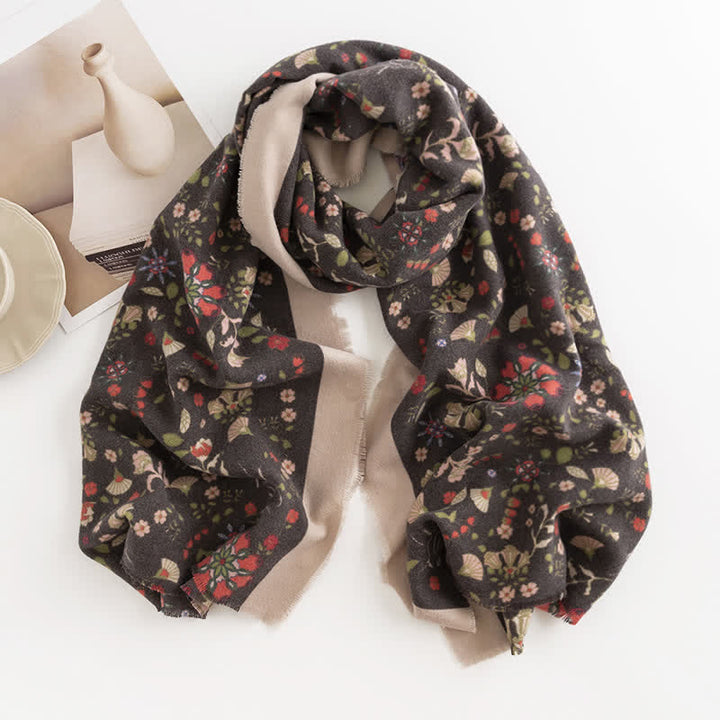 Women's Elagant Floral Contrast Border Scarf - Dark Gray - image 8
