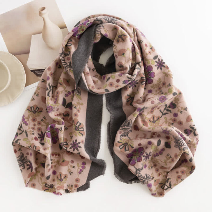 Women's Elagant Floral Contrast Border Scarf - Pink - image 6