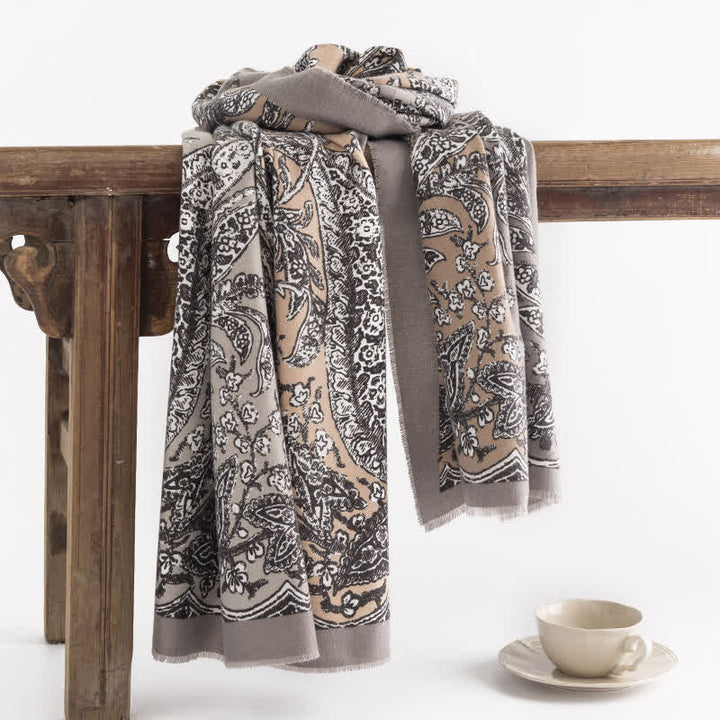 Women's Vintage National Style Gray Printing Scarf - Gray - image 0